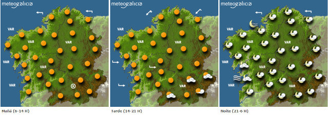 Mapa da previsión do tempo para este martes en Galicia.METEOGALICIA