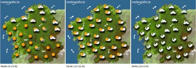 Mapa da previsi&oacute;n do tempo para este s&aacute;bado en Galicia.METEOGALICIA