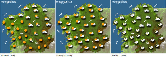 Mapa da previsión do tempo para este sábado en Galicia.METEOGALICIA