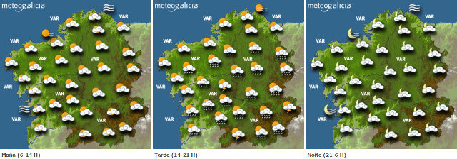 Mapa da previsión do tempo para este domingo en Galicia.METEOGALICIA