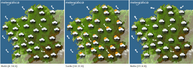 Mapa da previsión de tempo para este xoves en Galicia.METEOGALICIA