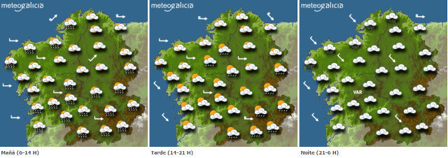 Mapa da previsión do tempo para este martes en Galicia.METEOGALICIA
