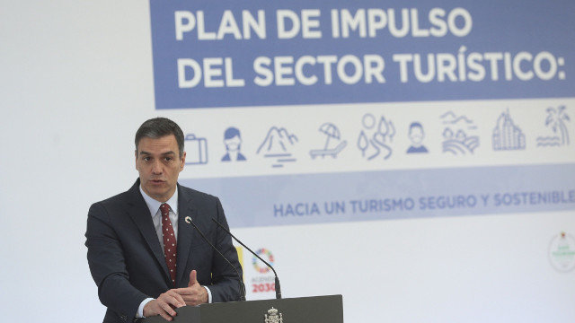 Pedro Sánchez na presentación do Plan de Impulso ao Sector Turístico. EFE