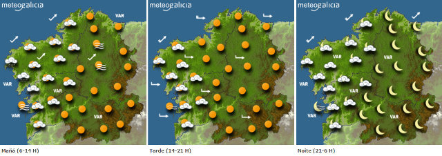 Mapa da previsión meteorolóxica para este sábado en Galicia.METEOGALICIA