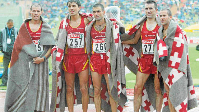 Juzdado, Caballero, Cortes, Alejandro Gómez y Julio Rey (de izquierda a derecha), en el maratón del Europeo de Múnich. EP