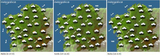 Mapa da previsión do tempo para este venres en Galicia.METEOGALICIA