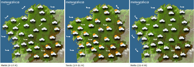 Mapa da previsión do tempo para este mércores en Galicia.METEOGALICIA