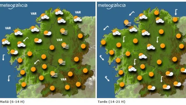 Mapa con la previsión de Meteogalicia