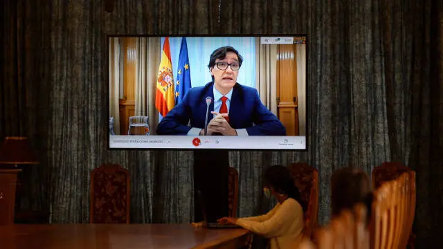 Salvador Illa en una intervención por videoconferencia. EFE