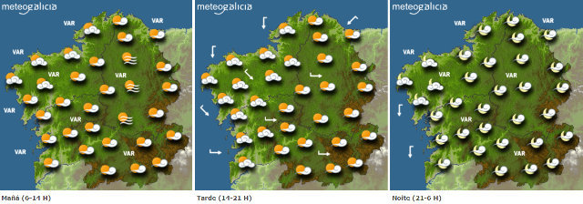 Mapa de la preivisión del tiempo para este lunes en Galicia.METEOGALICIA