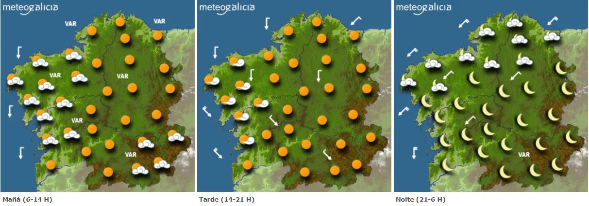Mapa de la previsión del tiempo para este martes.METEOGALICIA