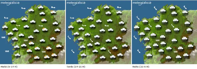 Mapa da previsi&oacute;n do tempo para este s&aacute;bado en Galicia.METEOGALICIA