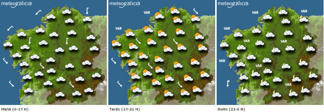 Mapa de la privisión del tiempo para este domingo en Galicia.METEOGALCIA