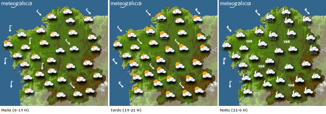 Mapa de la previsión del tiempo para este martes en Galicia.METEOGALICIA