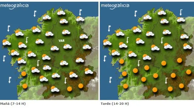 Mapa coa previsión de Meteogalicia