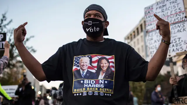 Un seguidor de Biden, en Washington. EP