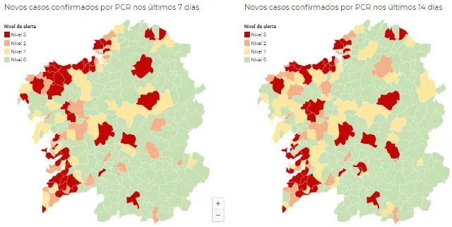 Mapa de alertas por covid en Galicia.GALCIAE