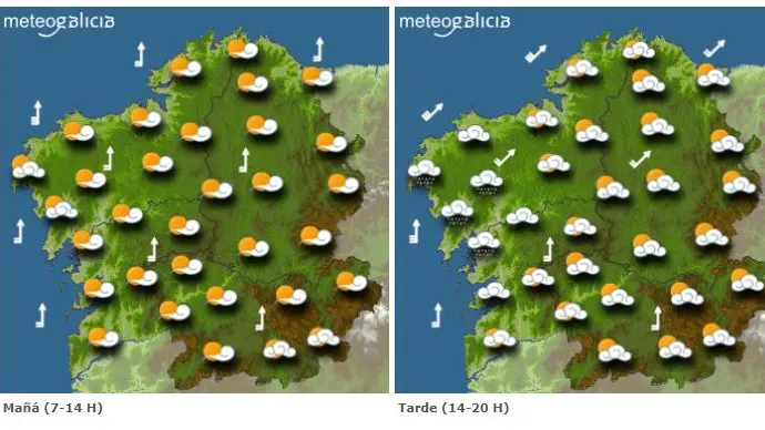 Mapa con la previsión de Meteogalicia