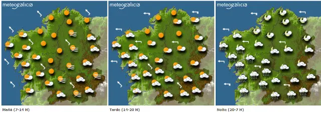 Mapa da previsión do tempo para este sábado en Galicia.METEOGALICIA