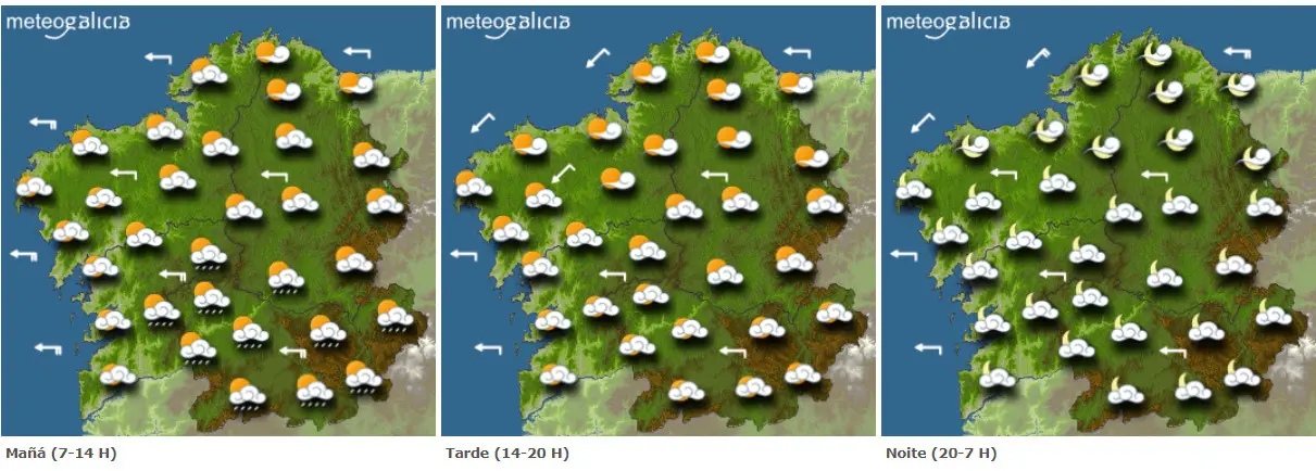 Mapa da previsión do tempo para este domingo en Galicia. METEOGALICIA