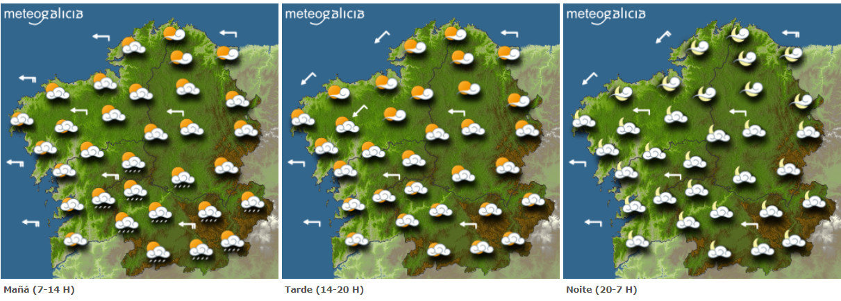 Mapa da previsión do tempo para este domingo en Galicia. METEOGALICIA