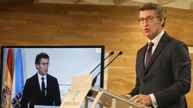 N&uacute;&ntilde;ez Feij&oacute;o, en la rueda de prensa posterior al Consello da Xunta. PEPE FERR&Iacute;N (AGN)