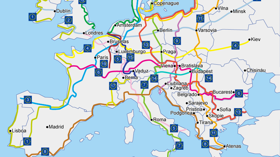 Mapa de las redes Eurovelo. EUROVELO SPAIN