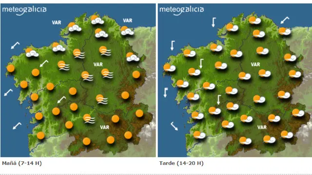 Mapa coa previsión de Meteogalicia