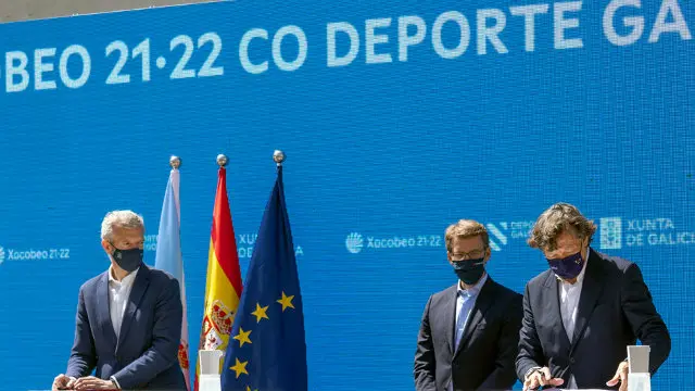 Rueda, Feij&oacute;o e Lete, durante a presentaci&oacute;n. ALBA SONORA (AGN)