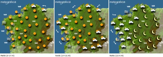 Mapa de la previsión del tiempo para este lunes.METEOGALICIA