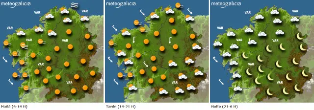 Mapa de la previsión del tiempo para este miércoles.METEOGALICIA