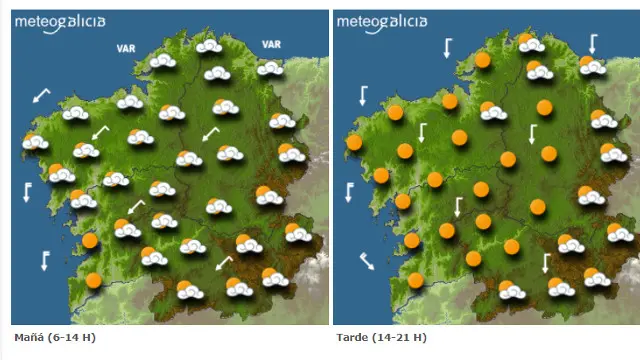 Mapa coa previsión de Meteogalicia. EP