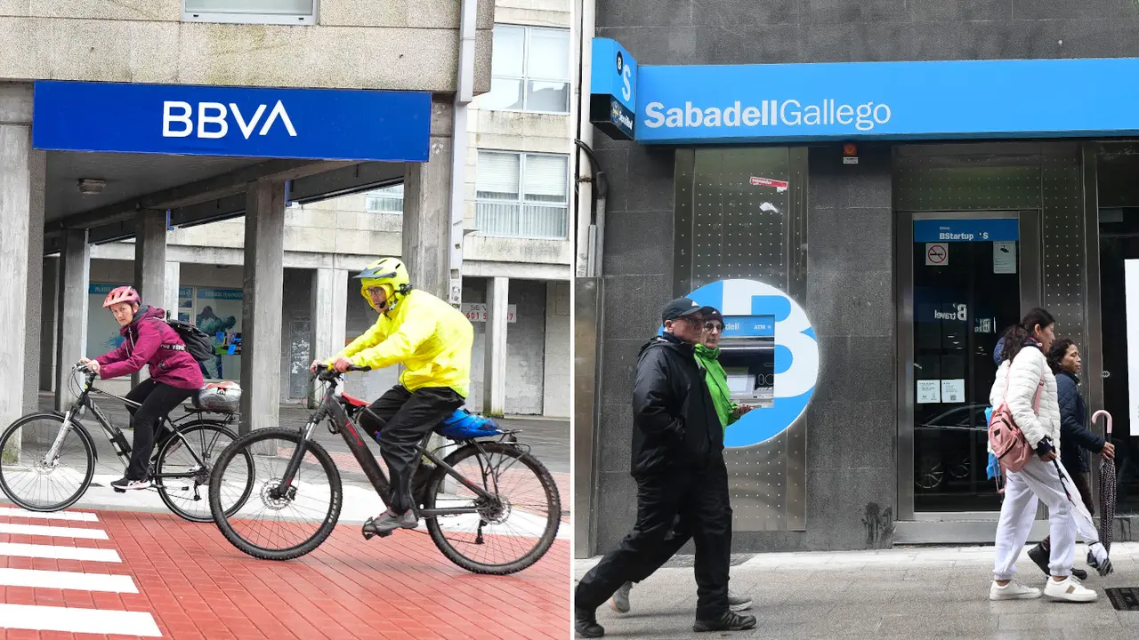 Sucursales del BBVA y el Sabadell en Santiago.Nacho Santas