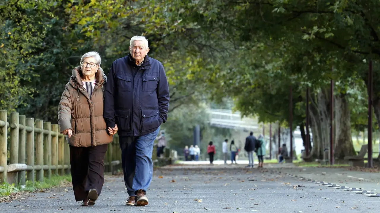 Dos personas mayores caminan por Lugo. AEP