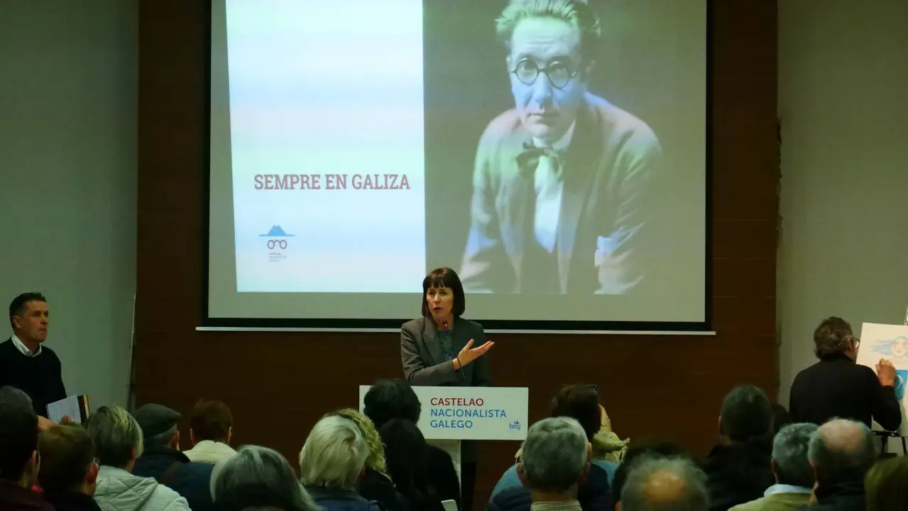 La portavoz nacional del BNG, Ana Pontón, en el acto organizado en Ferrol por el Ano Castelao. EP