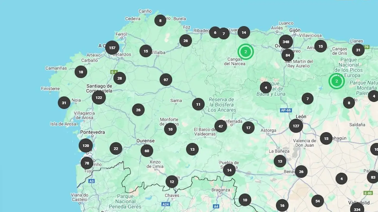 Una imagen del mapa Reve que estrena el Ministerio de Transición Ecológica y que va actualizando sus datos a tiempo real. EP