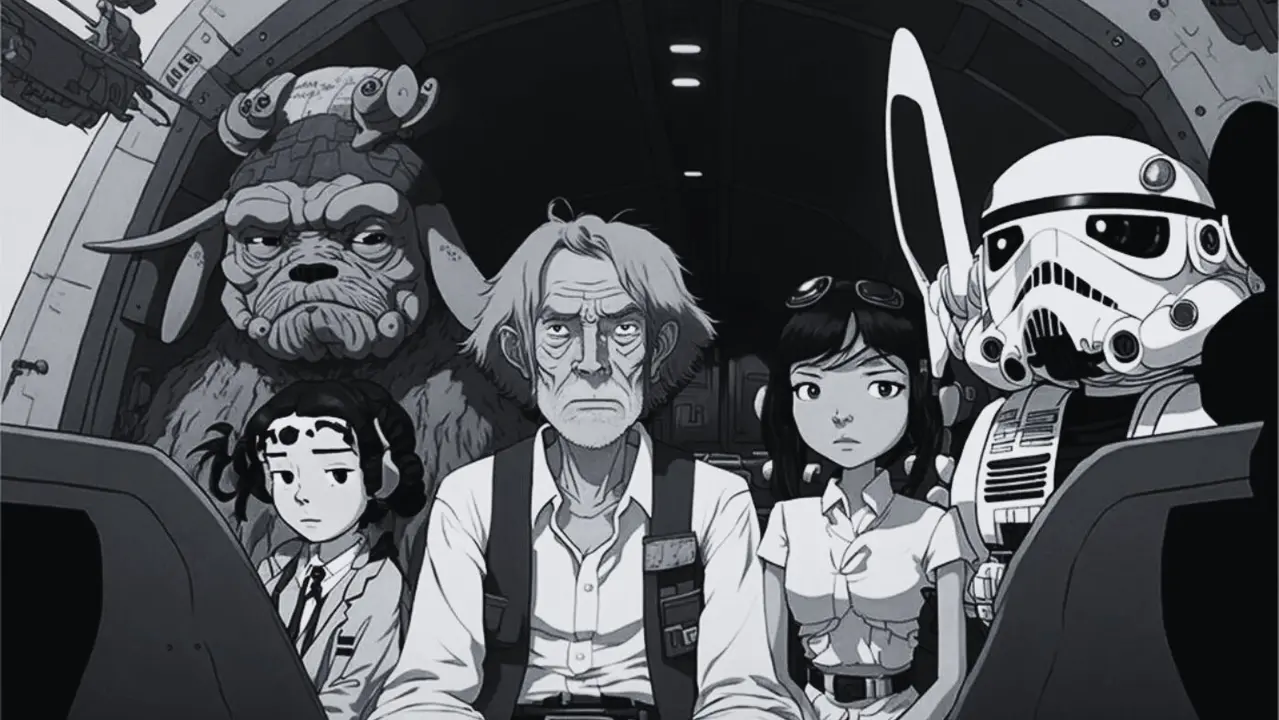 Imaxe realizada con intelixencia artificial con estética dos estudos Ghibli. EP