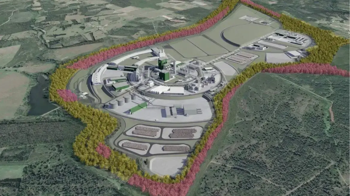 Recreación de la planta de Altri prevista en Palas. EP