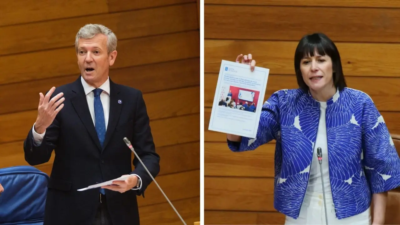 Alfonso Rueda y Ana Pontón, en el pleno del Parlamento.EP