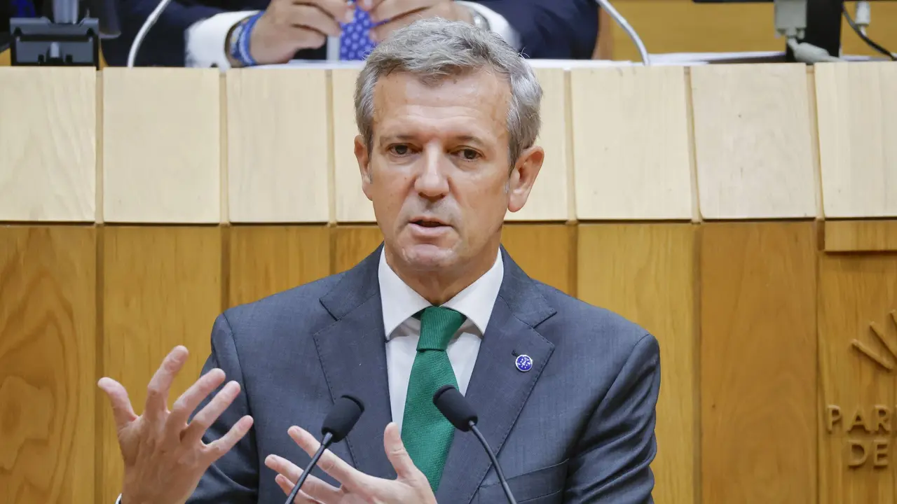 Alfonso Rueda, en el Parlamento gallego. LAVANDEIRA JR