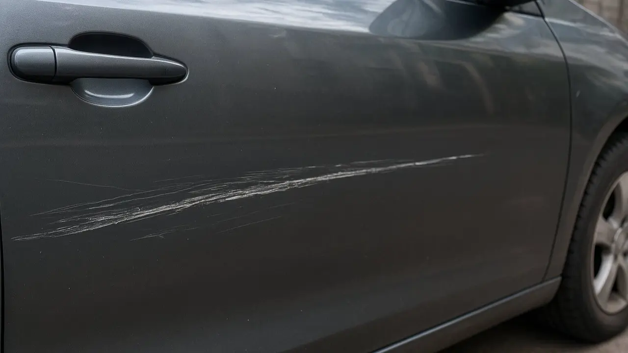 Arañazo en la puerta de un coche. GÉ