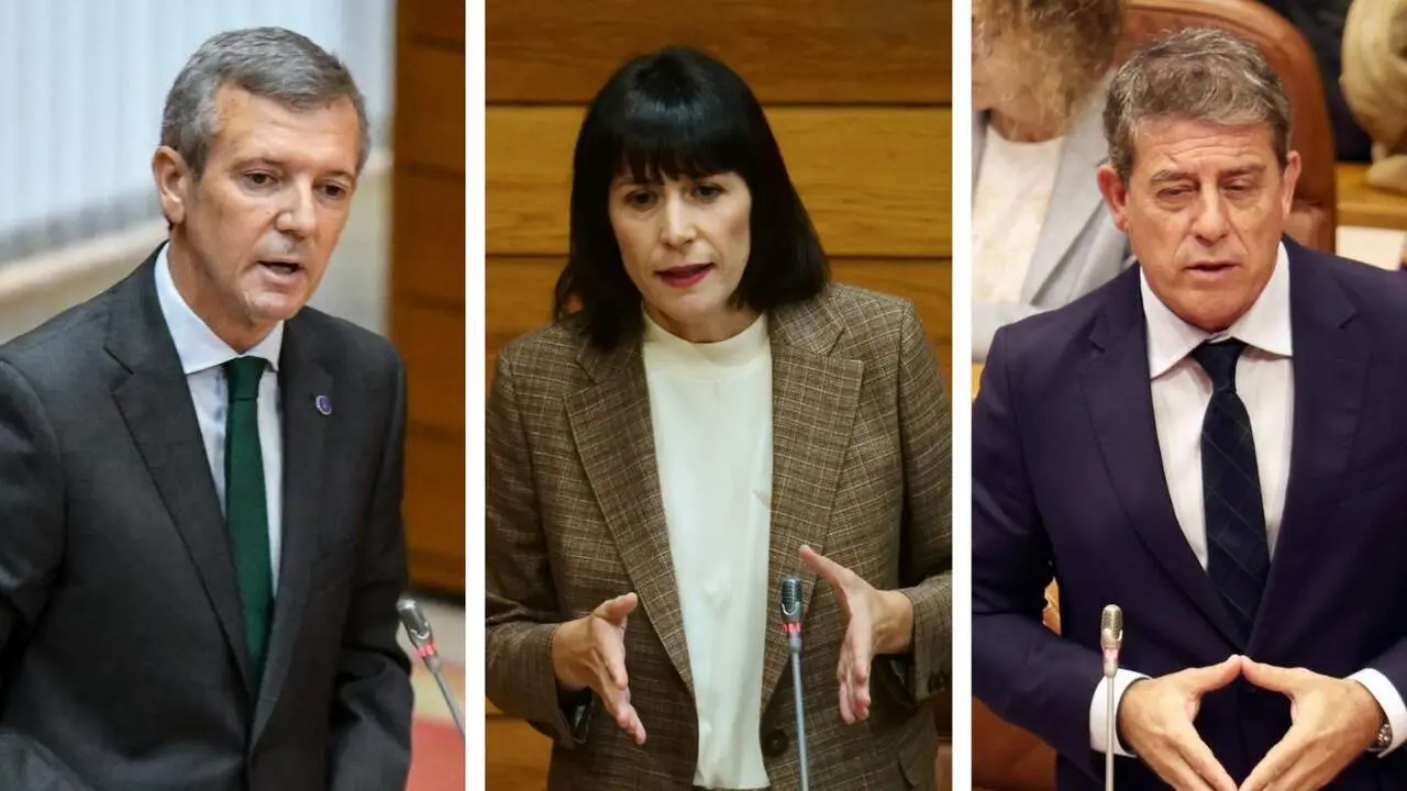 Alfonso Rueda, Ana Pontón y José Ramón Gómez Besteiro, en el Parlamento. CEDIDAS