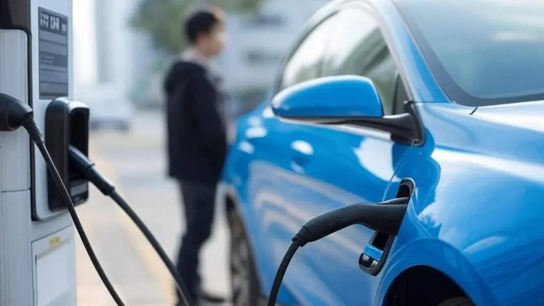 Un coche el&eacute;ctrico conectado a un punto de recarga. ANFAC