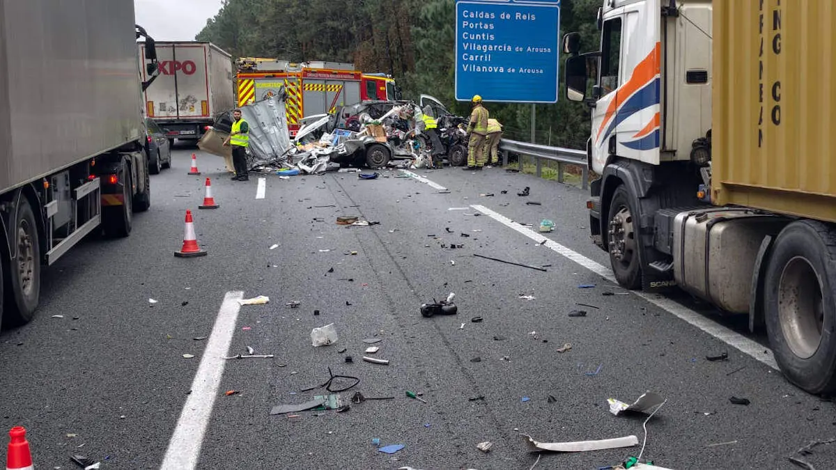 Un accidente de tr&aacute;fico este jueves en Caldas, donde el conductor de una furgoneta qued&oacute; grave en el choque con un cami&oacute;n. EP