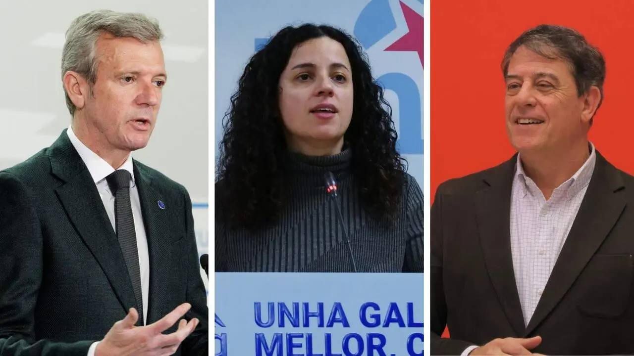 Alfonso Rueda, Noa Presas y Jos&eacute; Ram&oacute;n G&oacute;mez Besteiro. DAVID CABEZ&Oacute;N BNG PSDEG