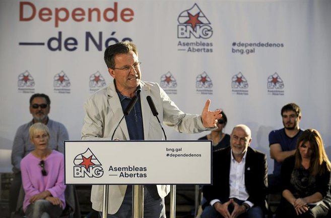 El portavoz nacional del BNG, Xavier Vence, durante su intervención en un mitin de su organización en Allariz