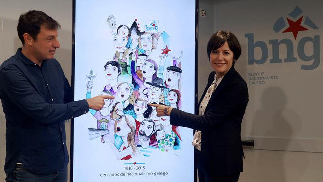 Campos e Pontón presentaron a imaxe da campaña, unha acuarela de Leandro Lamas. XOÁN REY (EFE)