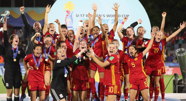 La jugadoras de la selección española tras ganar la final del Mundial Femenino de Fútbol Sub-17 RAÚL MARTÍNEZ