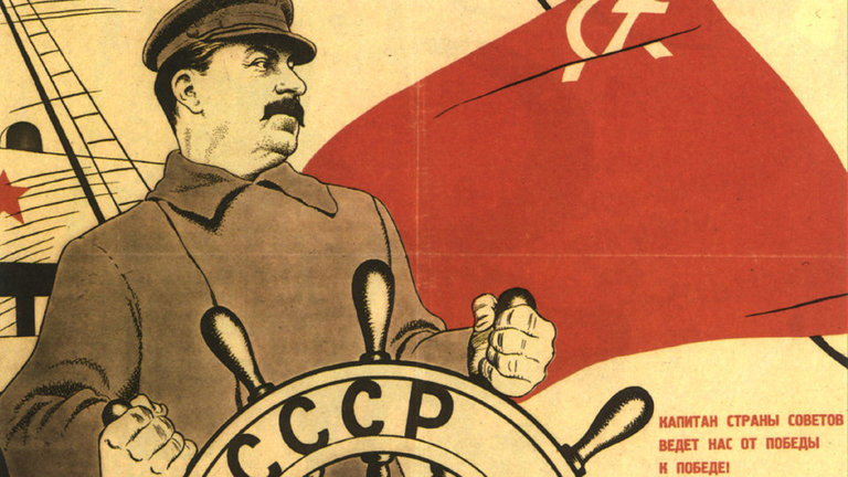 Un cartel propagandístco de la URSS, con Stalin al frente. AEP