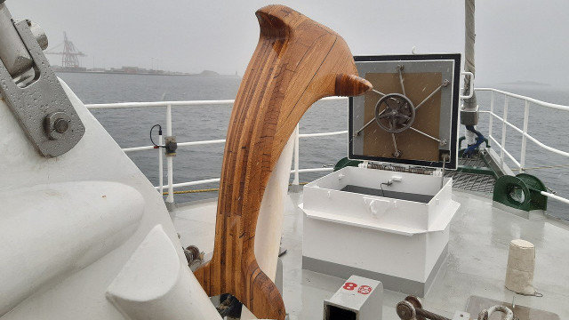 El delfín de madera es un vestigio de la primera embarcación. F.S.